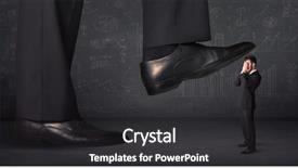  Presentation with stepping - Presentation theme consisting of huge leg stepping on a tiny businnessman concept on background background and a dark gray colored foreground