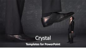  Presentation with stepping - PPT theme consisting of huge leg stepping on a tiny businnessman concept on background background and a dark gray colored foreground