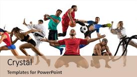  Presentation with basketball collage - Cool new presentation theme with huge multi sports collage taekwondo backdrop and a coral colored foreground