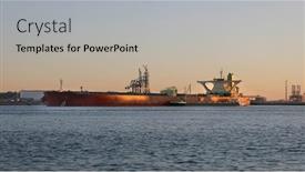  Presentation with tanker ship - Beautiful slide deck featuring huge-oil-tanker-ship-docket backdrop and a light gray colored foreground