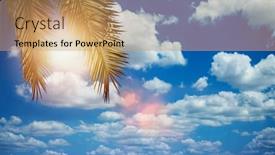  Presentation with blue video - Colorful PPT theme enhanced with huge-palm-leaves-on-blue backdrop and a coral colored foreground