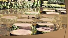  Presentation with pond - PPT theme featuring huge picturesque park on the island of madeira decorative track across the pond lined with wooden stumps background and a coral colored foreground