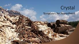  Presentation with waste management - Amazing PPT theme having huge pile of wood waste backdrop and a teal colored foreground