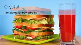  Presentation with tomato juice - Colorful PPT theme enhanced with huge-sandwich-and-glass backdrop and a light blue colored foreground