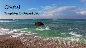  Presentation with green blue waves - Presentation with huge stone in surf waves background and a  colored foreground