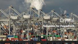  Presentation with container port - PPT theme consisting of huge-system-of-cranes-handling background and a gray colored foreground