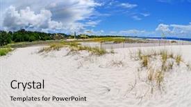  Presentation with thunderstorm - Presentation theme featuring huge thunderstorm approaching coastal beach background and a light gray colored foreground
