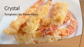  Presentation with tiger - Presentation theme having huge tiger prawns fried background and a coral colored foreground