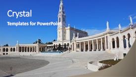  Presentation with memorial - Slide deck enhanced with huge tower and a marble colonnade around the square the grand memorial and religious complex in the small portuguese town of fatima background and a cobalt blue colored foreground