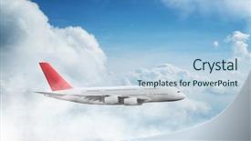  Presentation with business travel - Slide deck enhanced with huge two-storey passengers commercial background and a light blue colored foreground