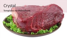  Presentation with white plate - Theme having huge uncooked meat on plate over white background and a coral colored foreground