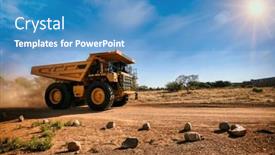  Presentation with road yellow - PPT layouts featuring huge-yellow-mining-truck background and a teal colored foreground
