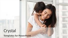  Presentation with mother love - Slides having hugging at home near big background and a white colored foreground