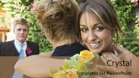  Presentation with teenage girl - Slide set with hugging best friend at school background and a coral colored foreground