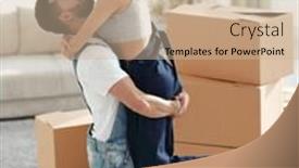  Presentation with boxes - Presentation design having hugging couple against the background of boxes background and a soft green colored foreground