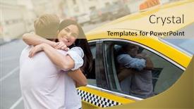  Presentation with taxi - Slide deck having hugging couple with a taxi background and a blonde colored foreground