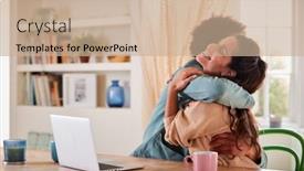  Presentation with credit card - PPT theme featuring hugging-couple-with-credit-card background and a coral colored foreground