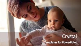  Presentation with family holding hands - Audience pleasing PPT theme consisting of hugging her cute baby -child backdrop and a tawny brown colored foreground