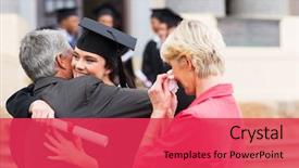  Presentation with female - Amazing slide deck having hugging her father at graduation backdrop and a red colored foreground