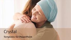  Presentation with cancer - PPT theme featuring hugging her mother with cancer background and a coral colored foreground