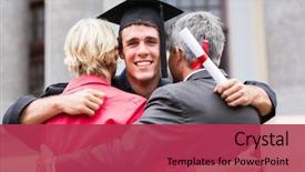  Presentation with graduation black graduate hat - Slide deck consisting of hugging his parents at graduation background and a red colored foreground
