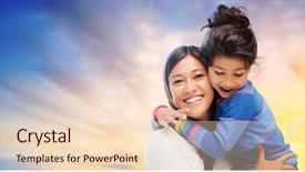  Presentation with motherhood - Beautiful PPT theme featuring hugging over evening sky background backdrop and a lemonade colored foreground