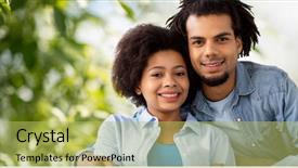  Presentation with wireless communication concept - Colorful PPT layouts enhanced with hugging over green natural background backdrop and a  colored foreground