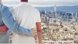  Presentation with tolerance - Presentation design with hugging over san francisco city background and a coral colored foreground