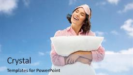  Presentation with people concept surgeon in mask - Slides enhanced with hugging pillow over blue sky background and a light blue colored foreground