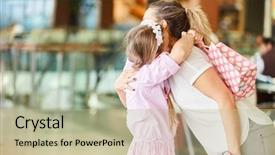  Presentation with mother and child health care - Amazing slide set having hugs mother in shopping arcade backdrop and a mint green colored foreground