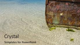  Presentation with tugboat - Cool new PPT theme with hulk abandoned rusty shipwreck - beached tugboat rusting backdrop and a mint green colored foreground