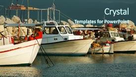  Presentation with zakynthos - Audience pleasing PPT theme consisting of hulk - fishing boats moored in port backdrop and a ocean colored foreground