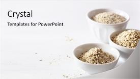  Presentation with supplement - Theme consisting of hulled hemp seeds healthy superfood background and a white colored foreground
