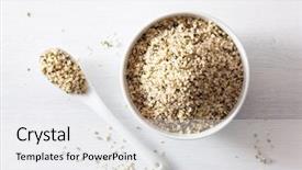  Presentation with hemp - Colorful theme enhanced with hulled hemp seeds healthy superfood backdrop and a white colored foreground
