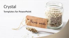  Presentation with supplement - Theme featuring hulled hemp seeds healthy superfood background and a white colored foreground