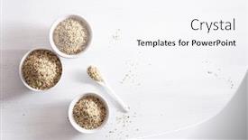  Presentation with hemp - Colorful slide set enhanced with hulled-hemp-seeds-healthy-superfood backdrop and a white colored foreground