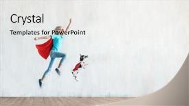  Presentation with dog - PPT theme having human activities - jumping little child background and a white colored foreground