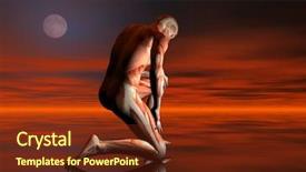  Presentation with kneeling - Amazing slide deck having human anatomy - 3d rendering of a man backdrop and a tawny brown colored foreground