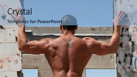 Presentation with body building - Audience pleasing PPT theme consisting of human anatomy - body builder back backdrop and a light blue colored foreground