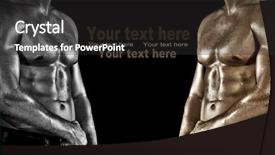  Presentation with human anatomy - PPT theme featuring human anatomy - bodybuilder posing on the black background and a dark gray colored foreground