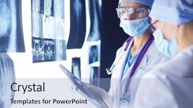  Presentation with women in media - Beautiful PPT theme featuring human anatomy tomography - two female women medical doctors backdrop and a  colored foreground