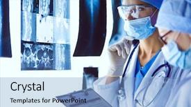  Presentation with medical - Slide set enhanced with human anatomy tomography - two female women medical doctors background and a  colored foreground