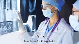  Presentation with women in media - Slide set with human anatomy tomography - two female women medical doctors background and a  colored foreground