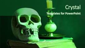  Presentation with old anatomy - Slide set having human animal anatomy - skull and candle on old background and a forest green colored foreground