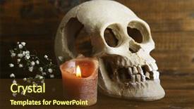  Presentation with human anatomy - Presentation theme with human animal anatomy - skull and candle on wooden background and a tawny brown colored foreground