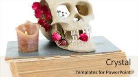  Presentation with old anatomy - Cool new PPT theme with human animal anatomy - skull with dried roses backdrop and a coral colored foreground