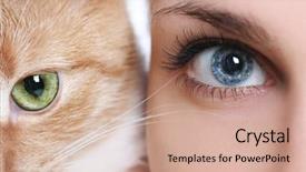  Presentation with blue eyes - Beautiful presentation theme featuring human animals - woman with blue eyes backdrop and a coral colored foreground