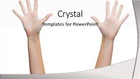  Presentation with human body parts - Presentation design featuring concept - two woman hands waving background and a sky blue colored foreground