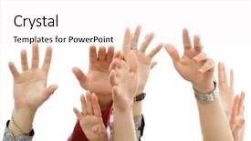  Presentation with group - Slide deck with humans arm - hands up group people isolated background and a white colored foreground