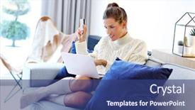  Presentation with arabian woman wearing hijab muslim - Theme with human bag - adult woman wearing warm sweater background and a ocean colored foreground